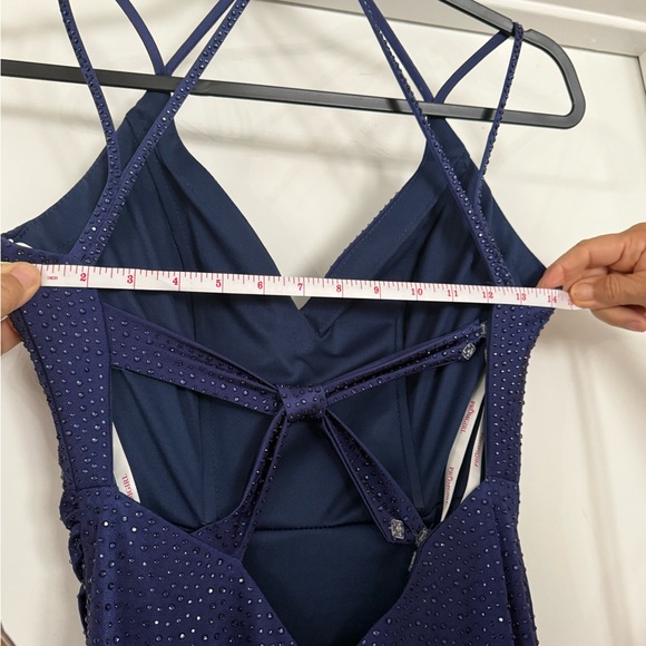 Elegant Navy Sparkle Cowl Neck Evening Dress - Picture 8 of 16